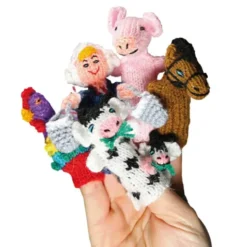 Fingerpüppchen gestrickt - BAUERNHOF Geschenkset mit Geschichte