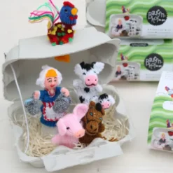 Fingerpüppchen gestrickt - BAUERNHOF Geschenkset mit Geschichte
