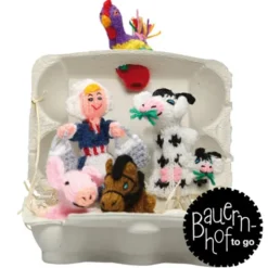 Fingerpüppchen gestrickt - BAUERNHOF Geschenkset mit Geschichte