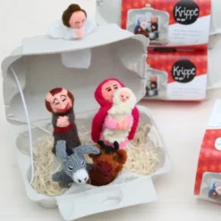 Fingerpüppchen gestrickt - KRIPPE Geschenkset mit Geschichte