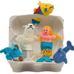 Fingerpüppchen gestrickt - OCEAN Geschenkset mit Geschichte