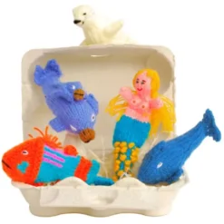 Fingerpüppchen gestrickt - OCEAN Geschenkset mit Geschichte