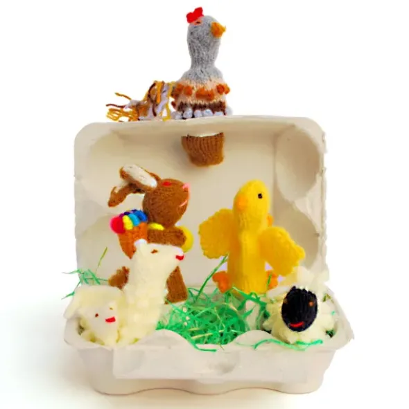 Fingerpüppchen gestrickt - OSTERN Geschenkset mit Geschichte
