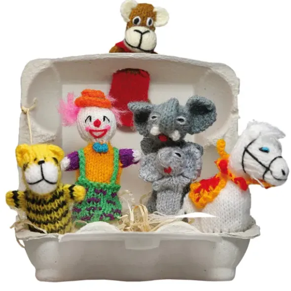 Fingerpüppchen gestrickt - ZIRKUS Geschenkset mit Geschichte