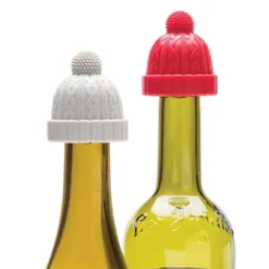 Flaschenverschluss Mütze 2er Set – Flaschenstopfen BEANIE hellgrau & rot