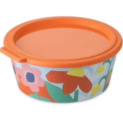 Frischhaltedose mit Deckel 1300 ml – runde Snackbox mit bunten Blumenmuster