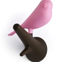Garderobenhaken Spatzen 2er-Set braun/pink