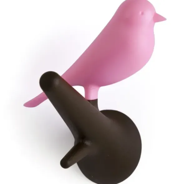 Garderobenhaken Spatzen 2er-Set braun/pink