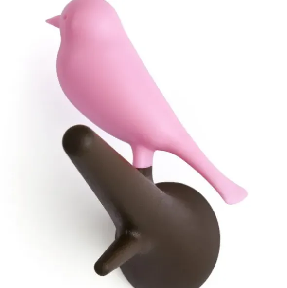 Garderobenhaken Spatzen 2er-Set braun/pink