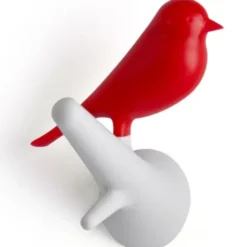 Garderobenhaken Spatzen 2er-Set weiß/rot