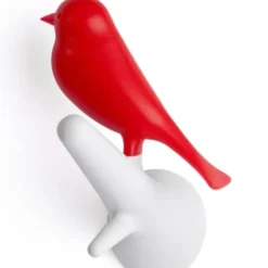 Garderobenhaken Spatzen 2er-Set weiß/rot