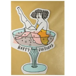 Geburtstagskarte Happy Birthday – Cut Out Klappkarte / Einladungskarte Dame im Champagnerglas mit Umschlag