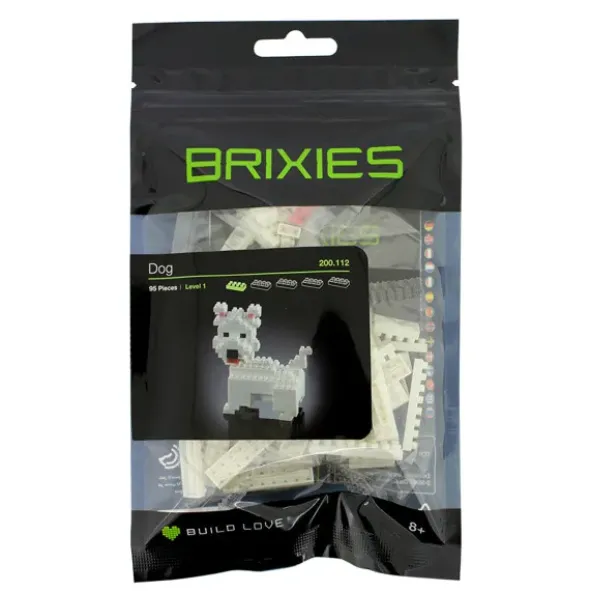 Geschenkbeutel mit BRIXIES Klemmbausatz HUND - 95 Bausteine | Level 1