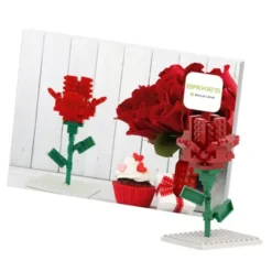 Geschenkkarte Rose mit Brixies Klemmbausatz FLOWER - 55 Bausteine