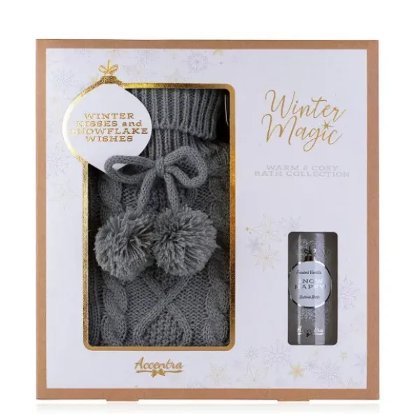 Geschenkset Winter Magic - Schaumbad & Wärmflasche mit Strickbezug
