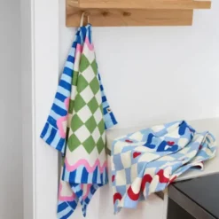 Geschirrtuch MEDITERRANEAN MARBLE 75 x 45 cm – grün weiß kariertes Küchentuch schnelltrocknend
