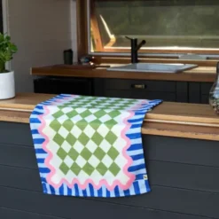Geschirrtuch MEDITERRANEAN MARBLE 75 x 45 cm – grün weiß kariertes Küchentuch schnelltrocknend