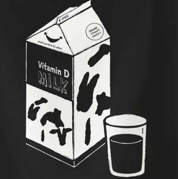 Geschirrtuch mit Motiv Milchtüte - Küchentuch Vitamin D Milk, 100% Bauwolle 50 x 70 cm