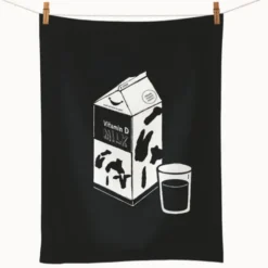 Geschirrtuch mit Motiv Milchtüte - Küchentuch Vitamin D Milk, 100% Bauwolle 50 x 70 cm