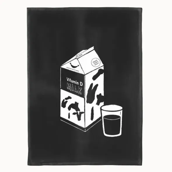 Geschirrtuch mit Motiv Milchtüte - Küchentuch Vitamin D Milk, 100% Bauwolle 50 x 70 cm