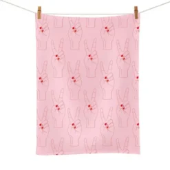 Geschirrtuch mit Motiv Peace – Küchentuch rosa pink, 100% Baumwolle 50 x 70 cm