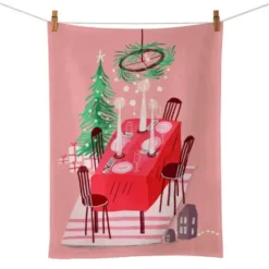 Geschirrtuch mit Motiv Weihnachtstisch – Küchentuch Weihnachten, 100% Baumwolle 50 x 70 cm