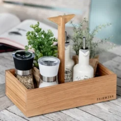 Gewürzkiste aus Eiche mit Tragegriff – Holz Ordnungsbox klein 30 x 15,5 cm