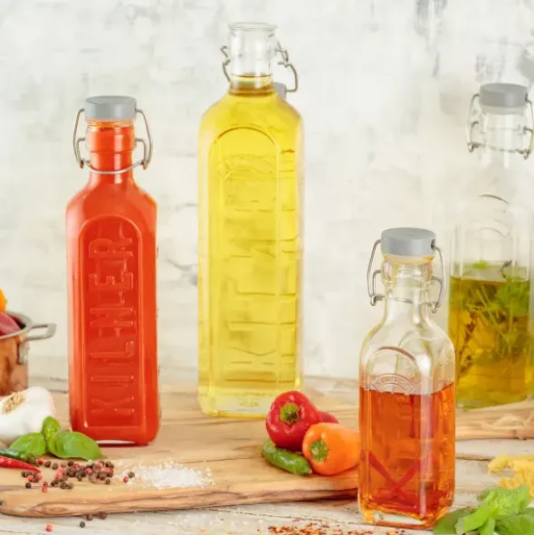 Glasflasche mit Bügelverschluss 600 ml eckig