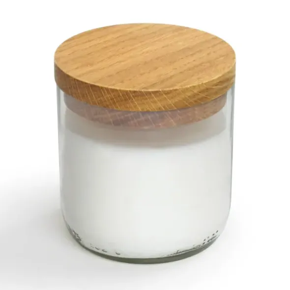 Glas mit Duftkerze und Holzdeckel Eiche, transparent - Lavendelduft