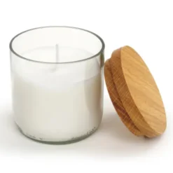 Glas mit Duftkerze und Holzdeckel Eiche, transparent - Zitronenduft
