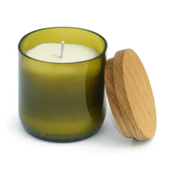 Glas mit Duftkerze und Holzdeckel Eiche, grün - Lavendelduft