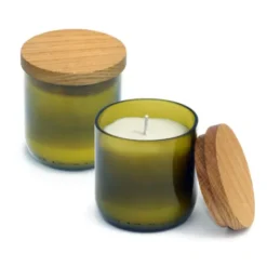 Glas mit Duftkerze und Holzdeckel Eiche, grün - Lavendelduft