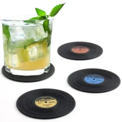 Glasuntersetzer Schallplatte 4er Set - Silikon