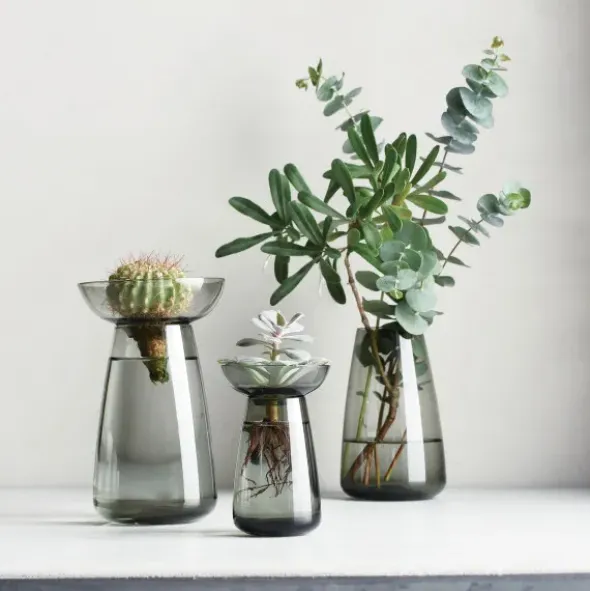 Glasvase für Ableger & Pflanzen – Aqua Culture Vase 20 cm grau