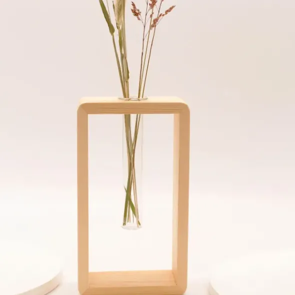 Glasvase mit Holzständer - Holzvase 1 Reagenzglas - SINGLE ADA