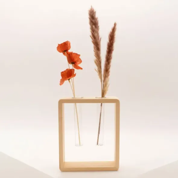Glasvase mit Holzständer - Holzvase 2 Reagenzgläser - TWIN MARIE