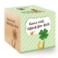 Glücksklee im Holzwürfel - Glück für dich, personalisiert