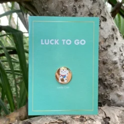 Glücksmünze Glückskatze + Grußkarte LUCK TO GO