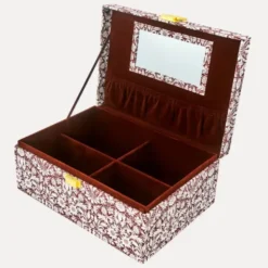Große Schmuckbox aus Stoff, braun mit weißem Blumenmuster – LIBERTY MORTIMER
