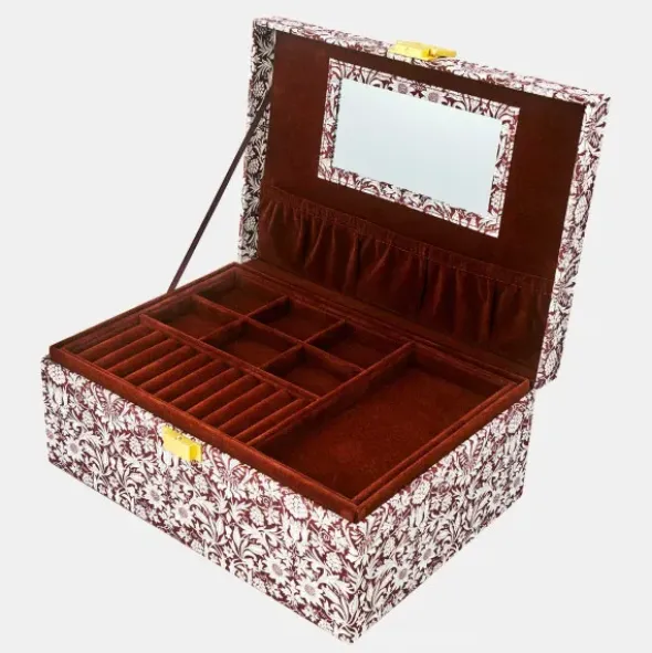 Große Schmuckbox aus Stoff, braun mit weißem Blumenmuster – LIBERTY MORTIMER