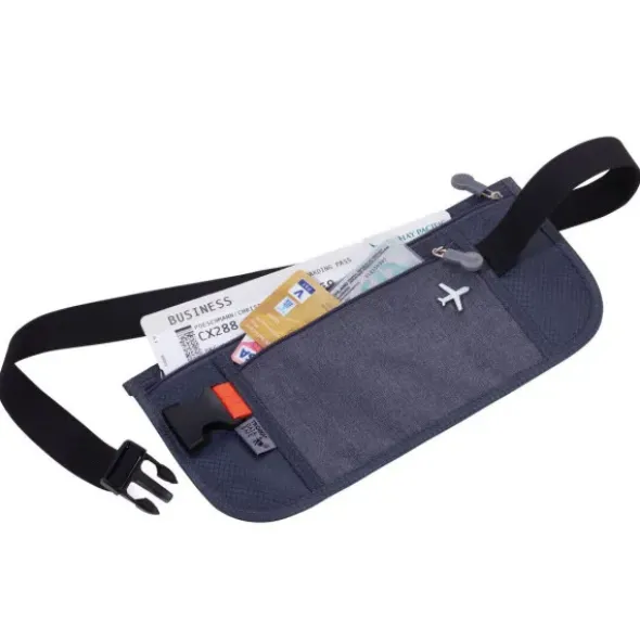 Gürteltasche für Dokumente - 2 Reißverschluss Fächer - RFID Schutz, grau