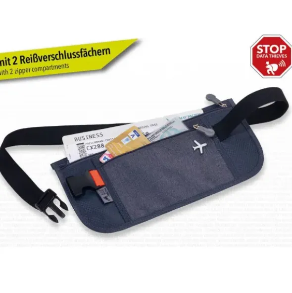 Gürteltasche für Dokumente - 2 Reißverschluss Fächer - RFID Schutz, grau