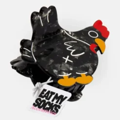 Haarklammer Huhn schwarz – großer Haarclip aus Kunststoff 7,5 cm im witzigen Huhn-Design