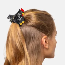 Haarklammer Huhn schwarz – großer Haarclip aus Kunststoff 7,5 cm im witzigen Huhn-Design