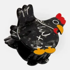 Haarklammer Huhn schwarz – großer Haarclip aus Kunststoff 7,5 cm im witzigen Huhn-Design