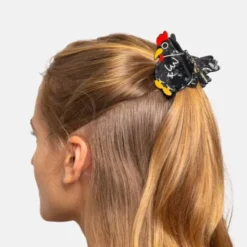 Haarklammer Huhn schwarz – großer Haarclip aus Kunststoff 7,5 cm im witzigen Huhn-Design