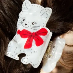 Haarklammer Katze weiß – großer Haarclip 7 cm aus Kunststoff