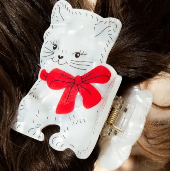 Haarklammer Katze weiß – großer Haarclip 7 cm aus Kunststoff