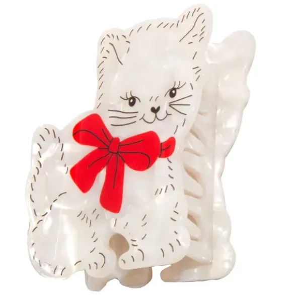 Haarklammer Katze weiß – großer Haarclip 7 cm aus Kunststoff