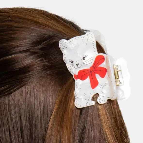 Haarklammer Katze weiß – großer Haarclip 7 cm aus Kunststoff